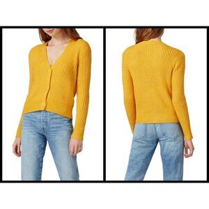 💕HALOGEN NORDSTROM💕 Exposed Front Button Ribbed Cardigan ~ Yellow Large